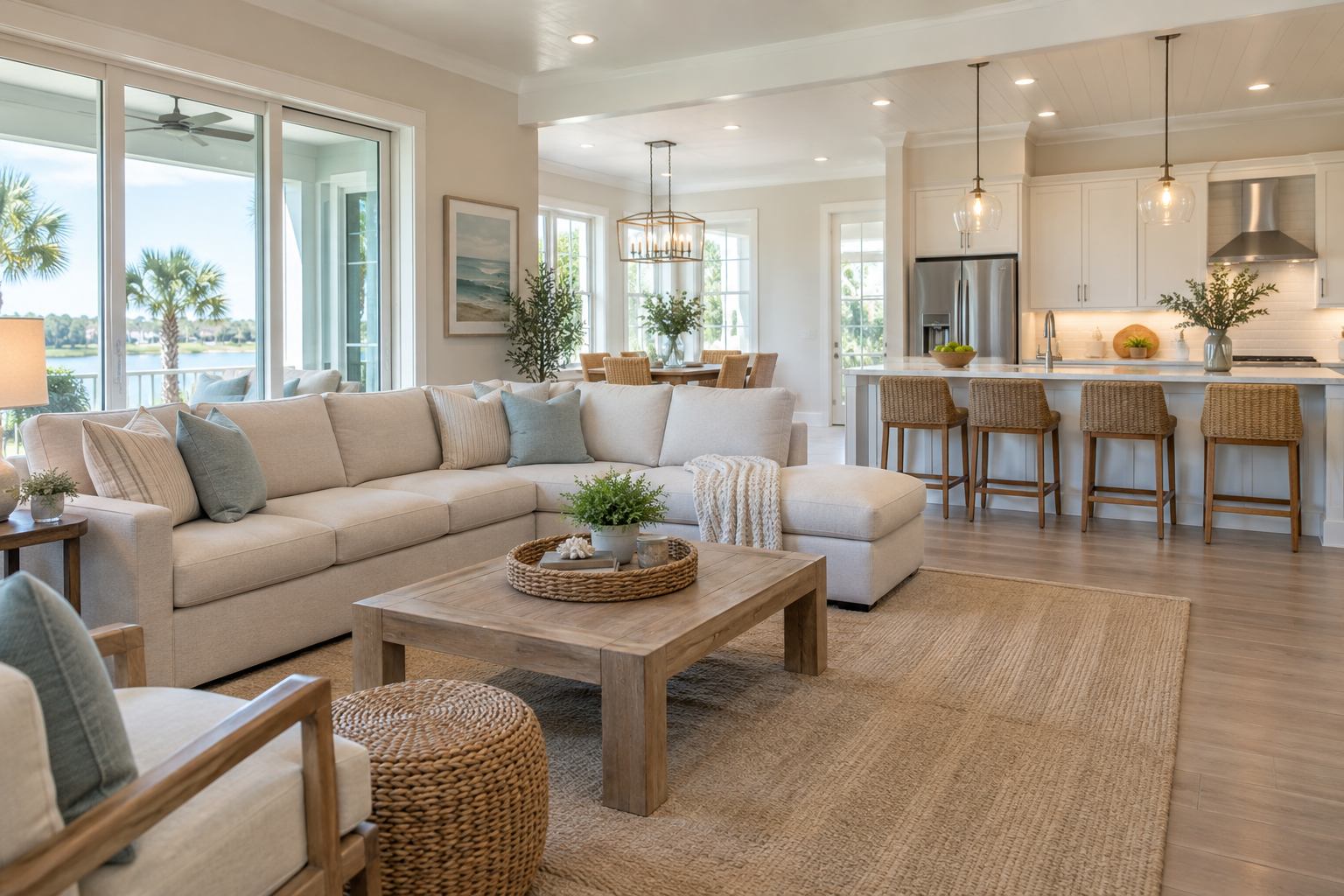 Professionally cleaned bright living room and kitchen