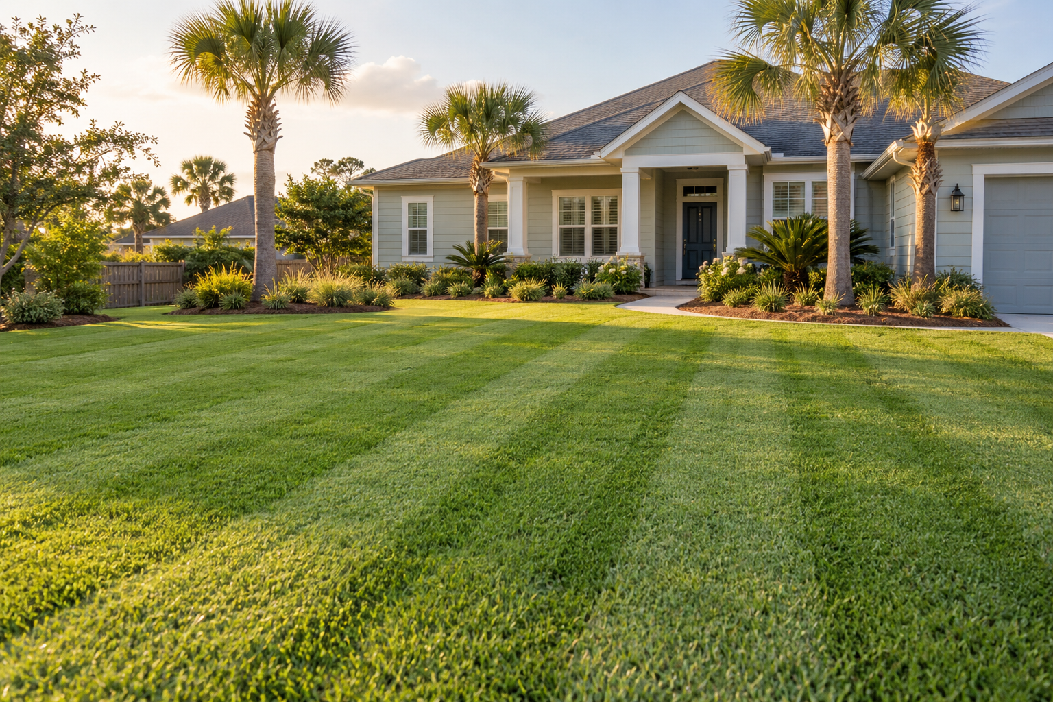 Freshly striped residential lawn