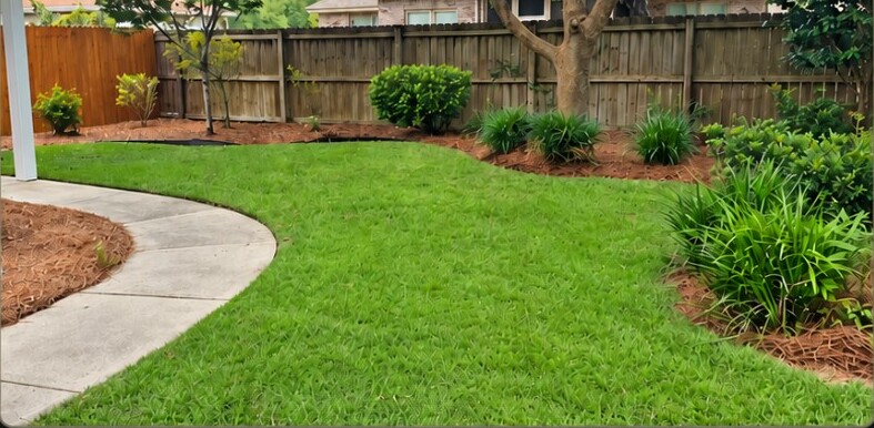 Healthy green lawn after sod and lawn improvement work by Ohana Quality Services LLC